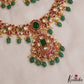 Stunning Teardrop Motifs Jadau Necklace With Green Bead Drops NC2977