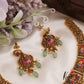 Intricate Hand Painted Lakshmi Elephant Motifs Necklace With Green Bead Drops NC2632
