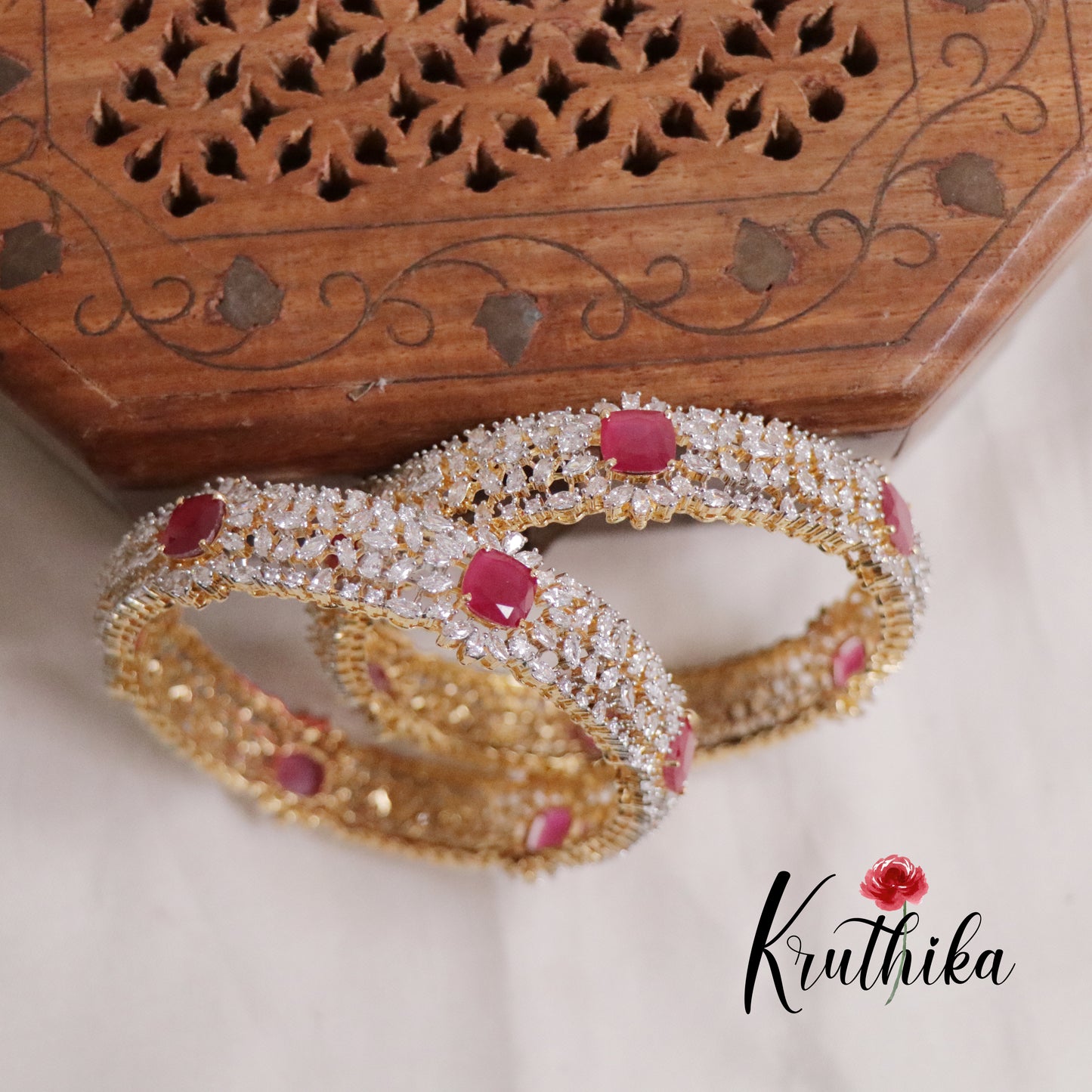 Elegance CZ Sparking Floral Designer Bangles B217 (Available in 2 Colours)