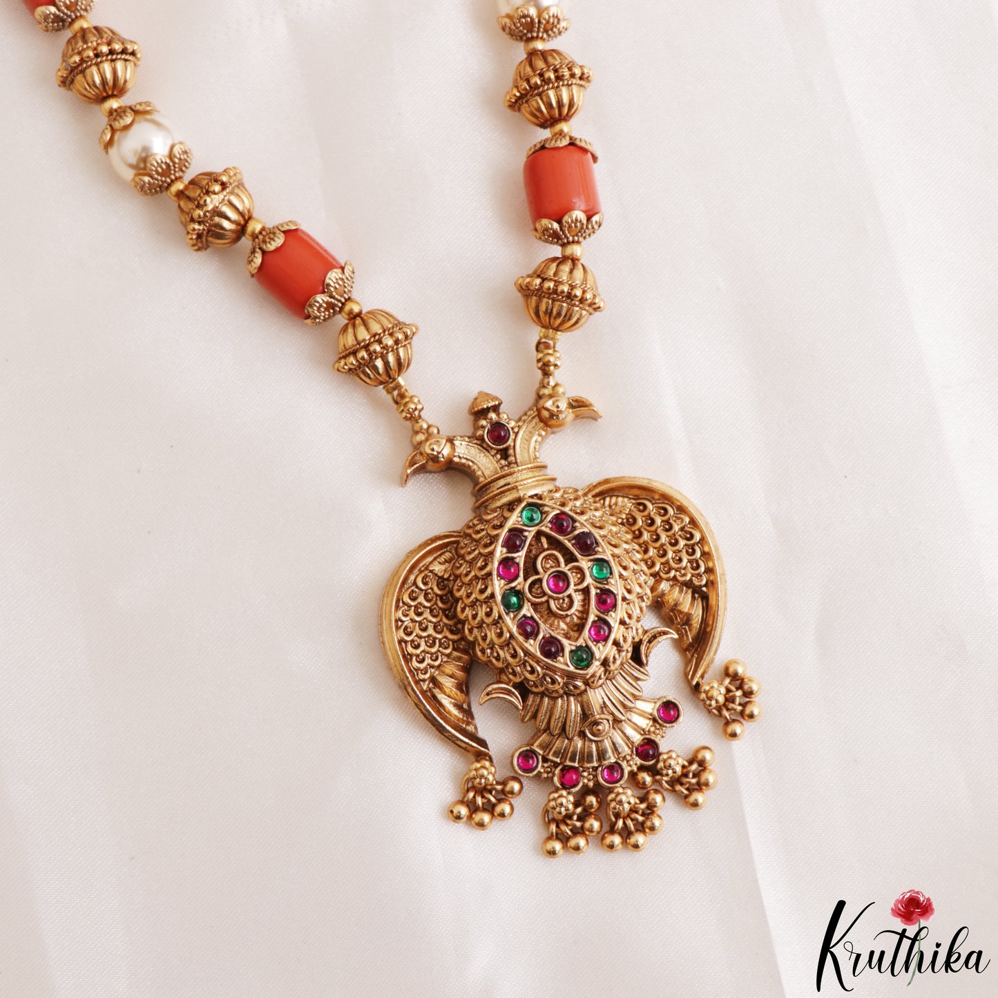 Classic Antique Gandaberunda Coral Pearl Mala NC3229