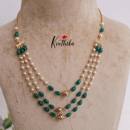 Simple Three Layer Beads & Pearls Mala Necklace NC2263 (Available in 2 Colors)