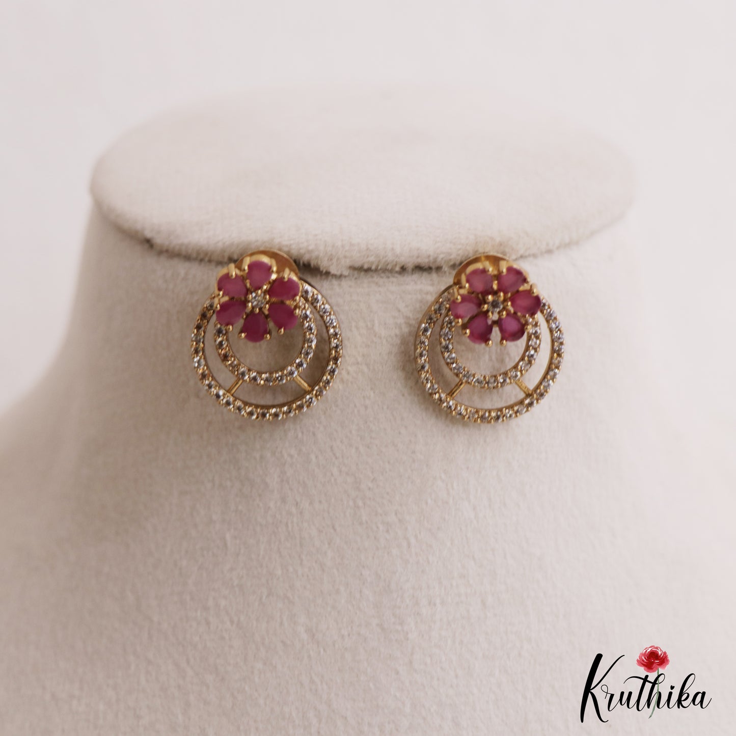Simple CZ Floral Stud Earrings With Interchangeable Stones E1105