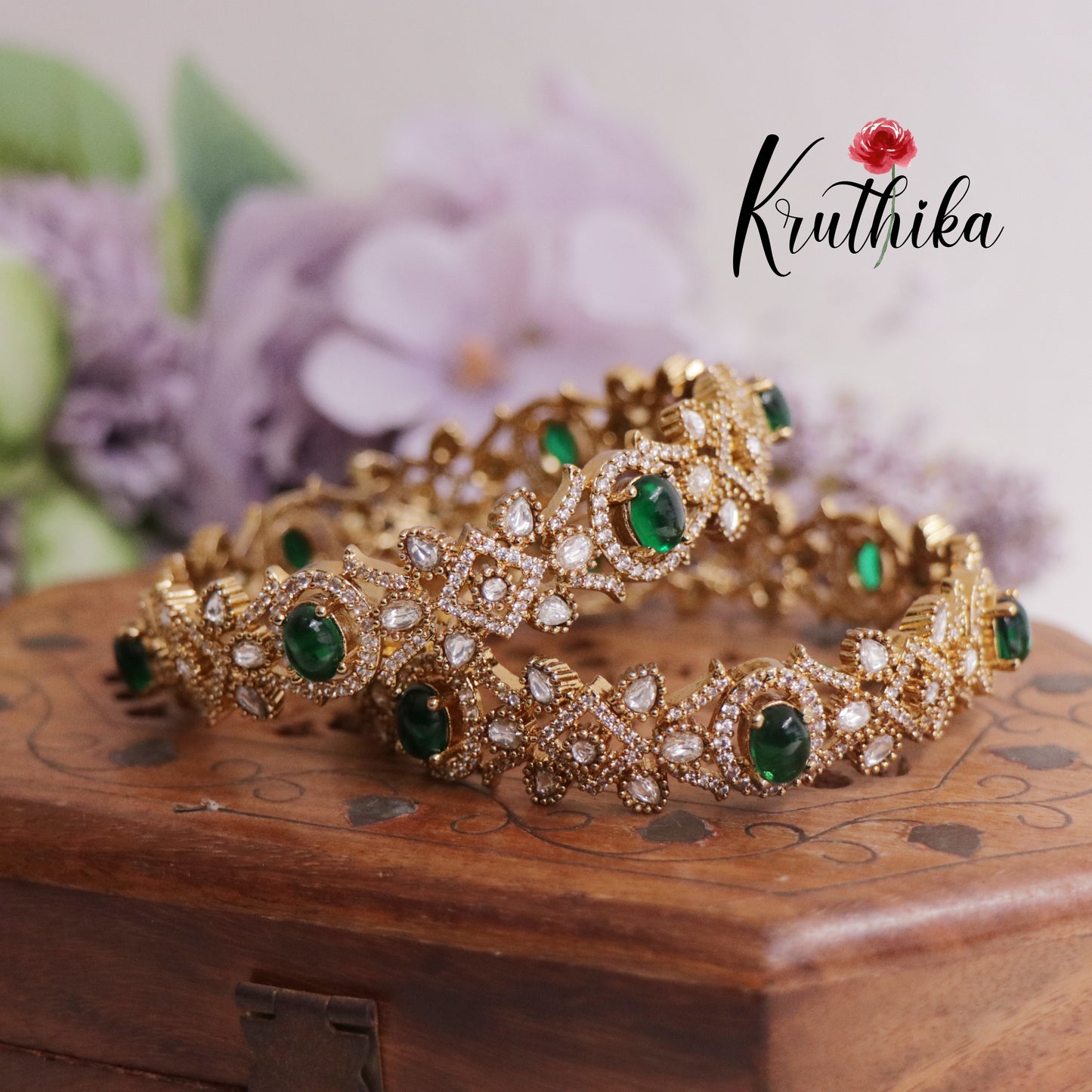 Trending CZ Victorian Kundan Bangles B294 (Available in 2 Colours)| (Set of 2 Bangles)