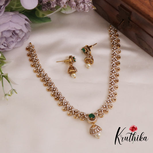 Beautiful CZ Changeable Stone Victorian Necklace with Jhumka Drops NC2321