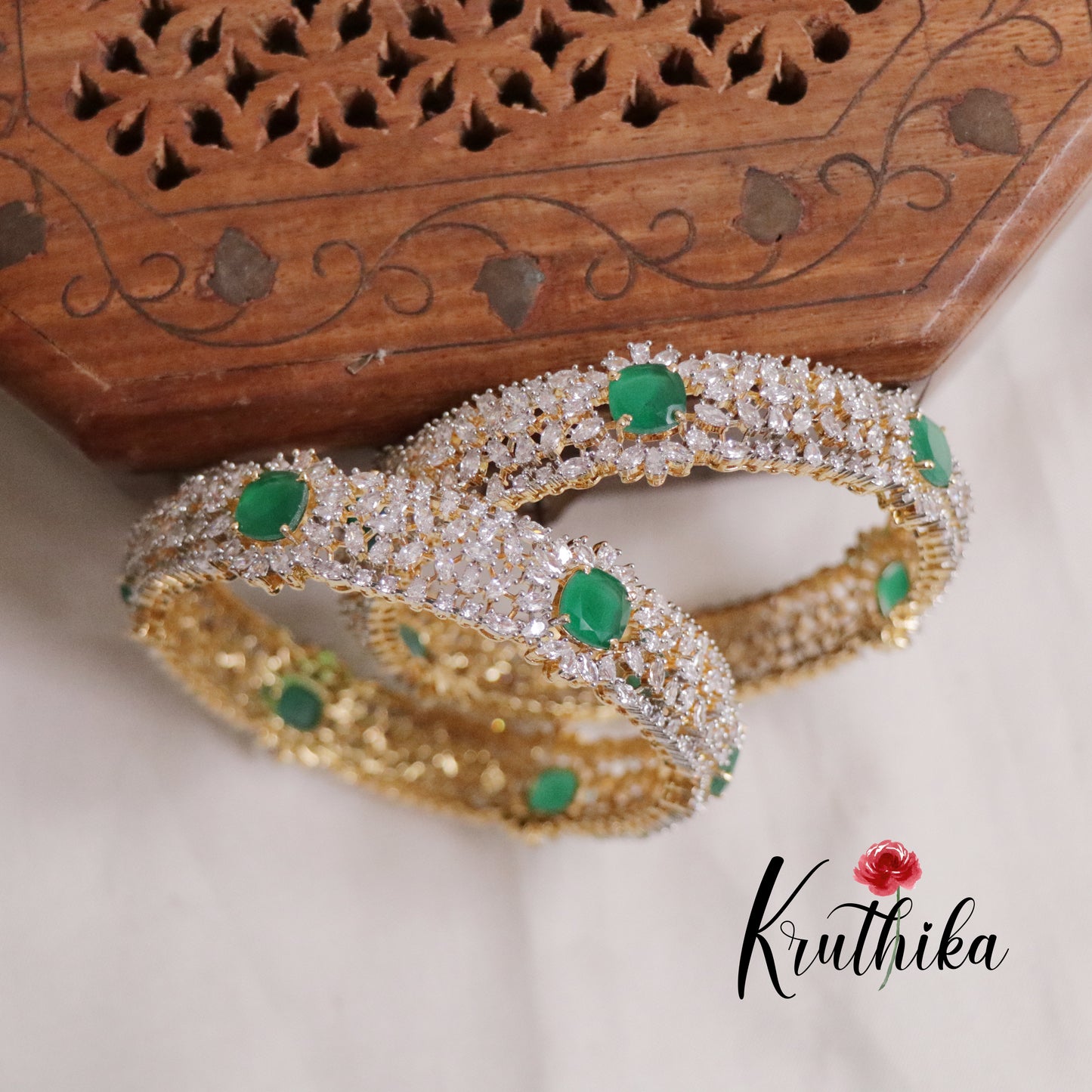 Elegance CZ Sparking Floral Designer Bangles B217 (Available in 2 Colours)