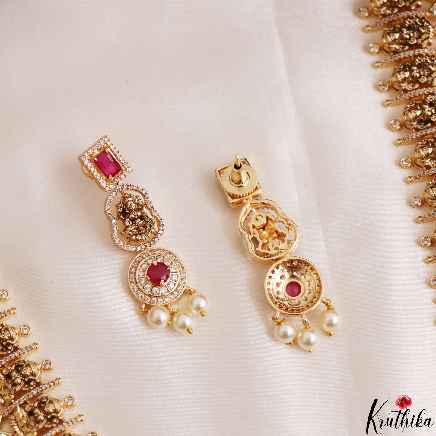 Premium Antique Nagas Lakshmi Motifs Temple Choker With Pearl Drops LH2183 (Available In 2 Colors)