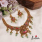 Intricate Hand Painted Lakshmi Elephant Motifs Necklace With Green Bead Drops NC2632