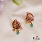 Elegant Peacock Motifs Jadau Stud Earrings With Green Bead Drops E965