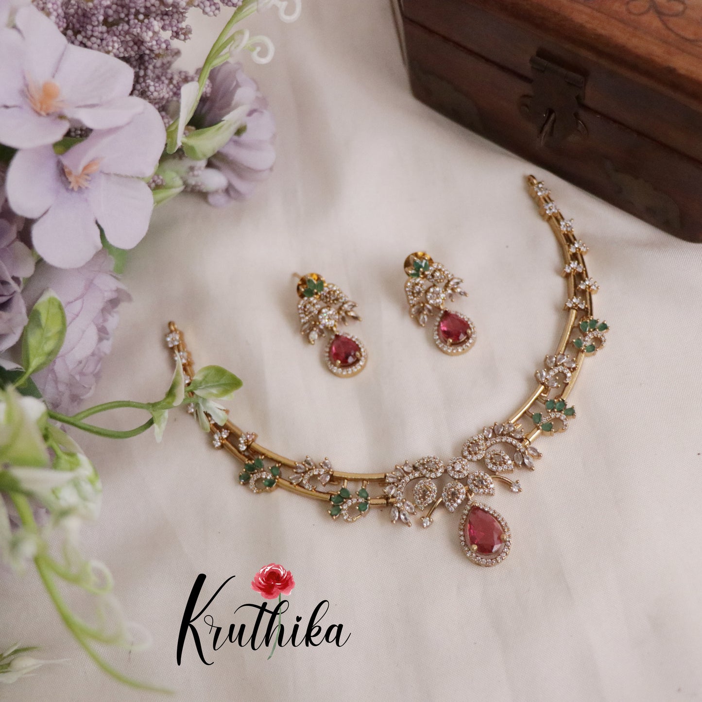 Beautiful Two Layer Hasli Ruby Pendant Drop Necklace NC2191