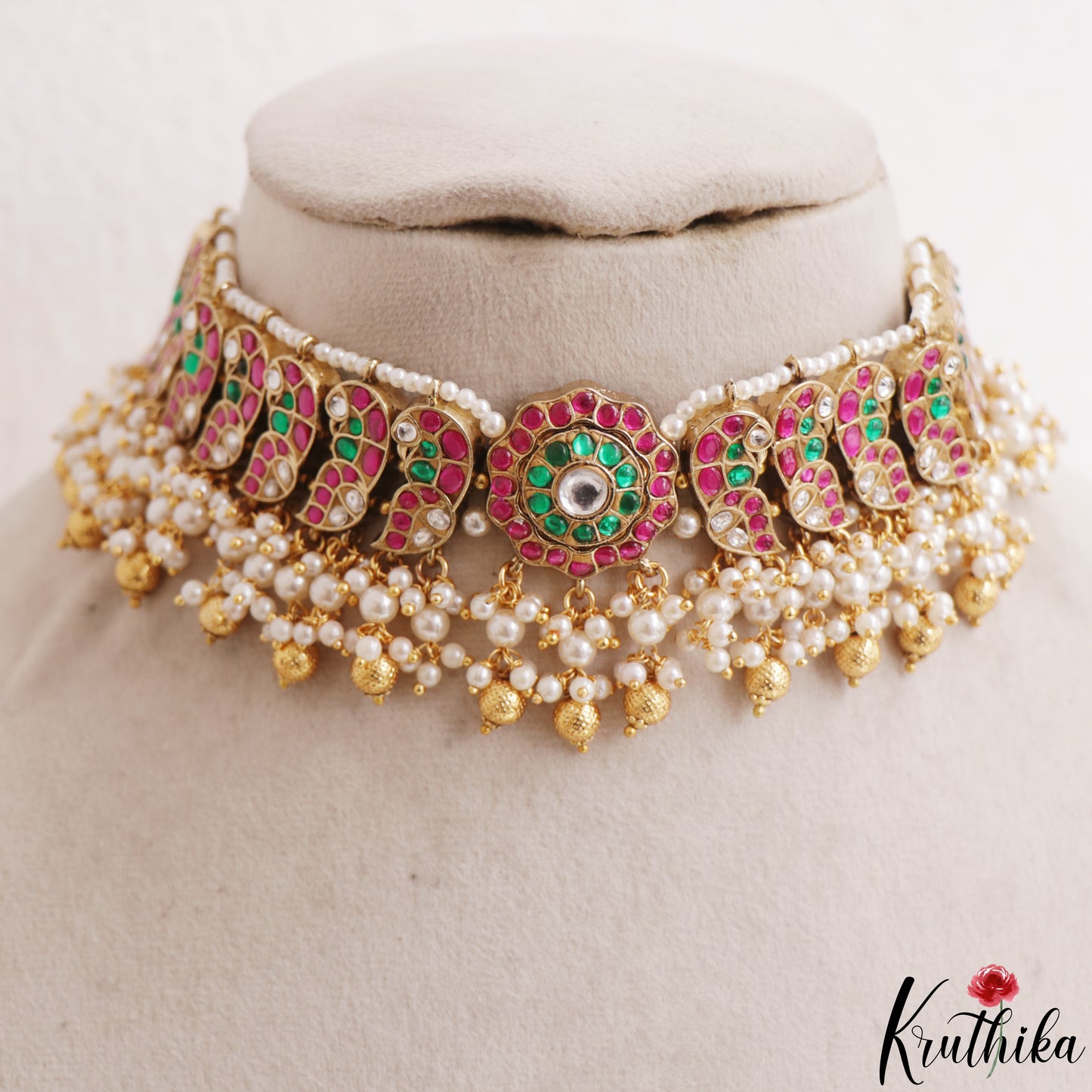Classic Antique Jadau Peacock Chocker with Bead Drops NC2375 (Available In 2 Colors)