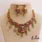 Intricate Hand Painted Lakshmi Elephant Motifs Necklace With Green Bead Drops NC2632