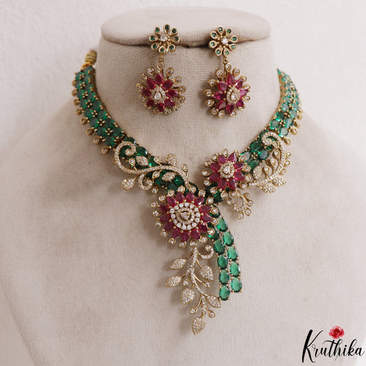 Stunning Floral Leaf Motifs CZ Victorian Choker NC3115