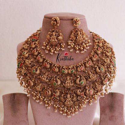 Grand Jadau three layer Temple choker NC1801 (Available in 2 Colours)