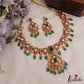 Stunning Teardrop Motifs Jadau Necklace With Green Bead Drops NC2977