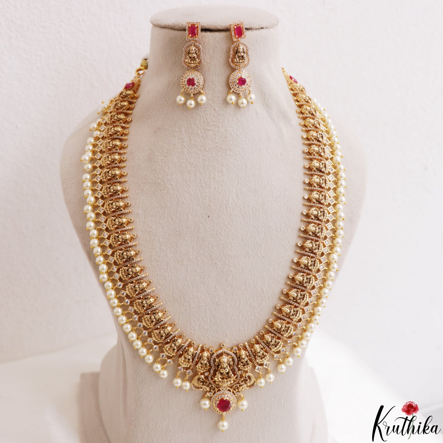 Premium Antique Nagas Lakshmi Motifs Temple Choker With Pearl Drops LH2183 (Available In 2 Colors)