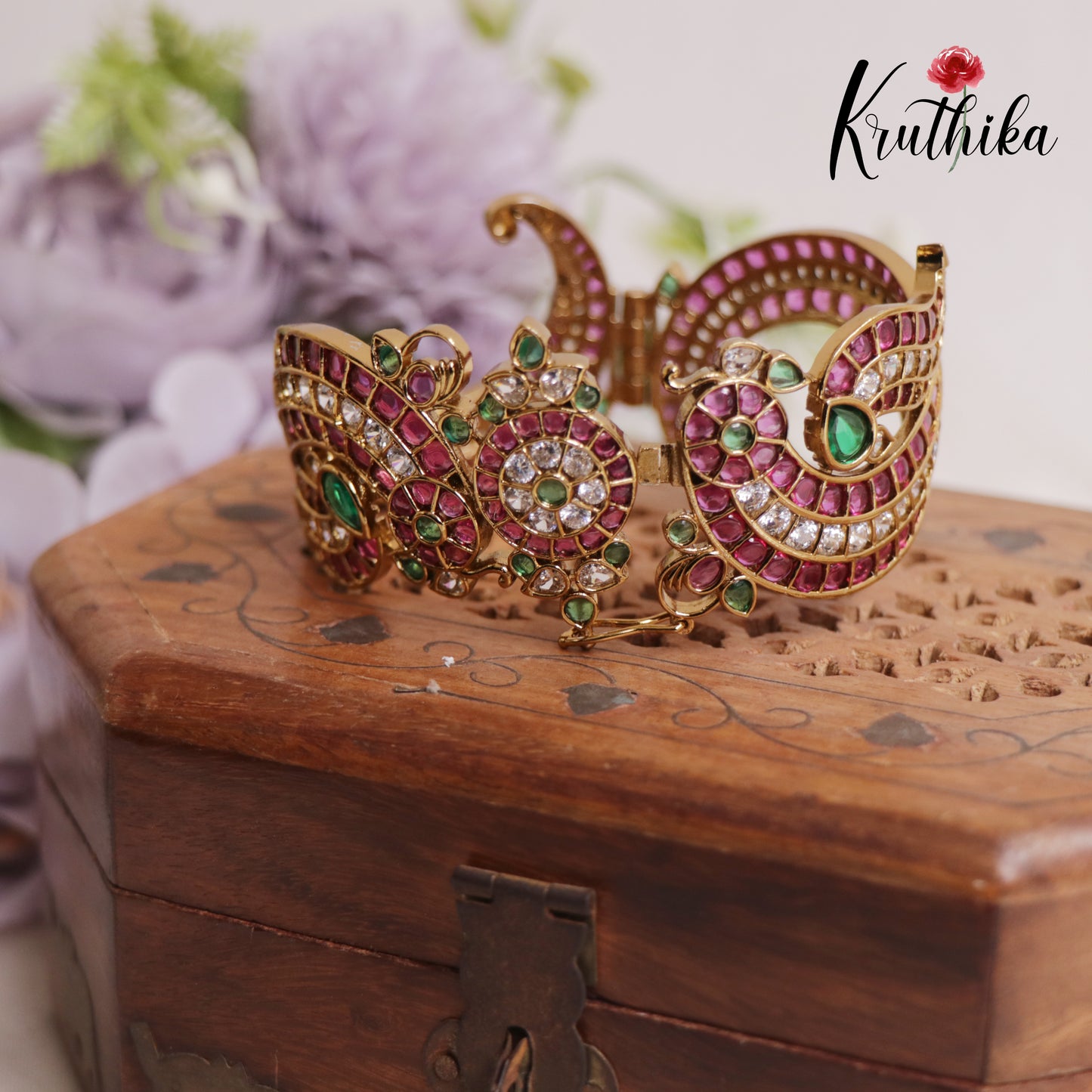 Premium Kemp Bold Traditional Peacock Single Kada Bangle Openable B347