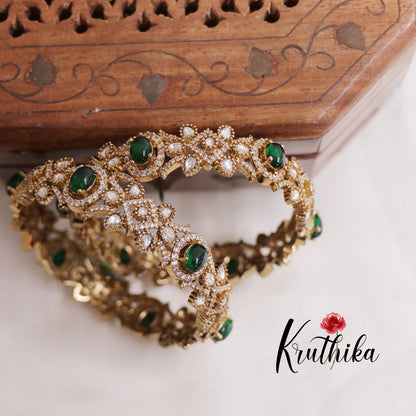 Trending CZ Victorian Kundan Bangles B294 (Available in 2 Colours)| (Set of 2 Bangles)