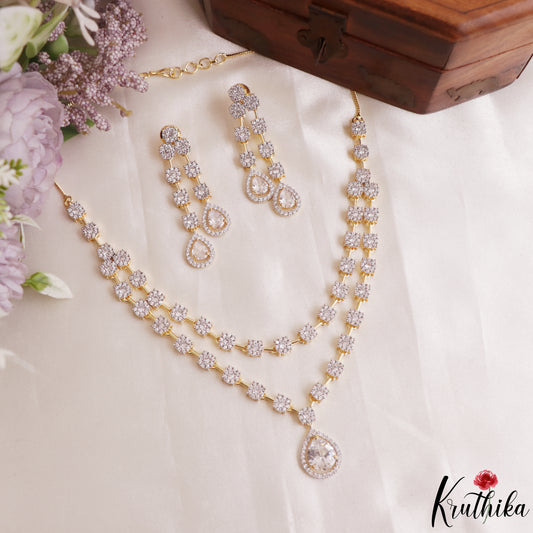 Stunning Floral Teardrop Motifs CZ Victorian Necklace NC3156 (Available In 2 Colors)