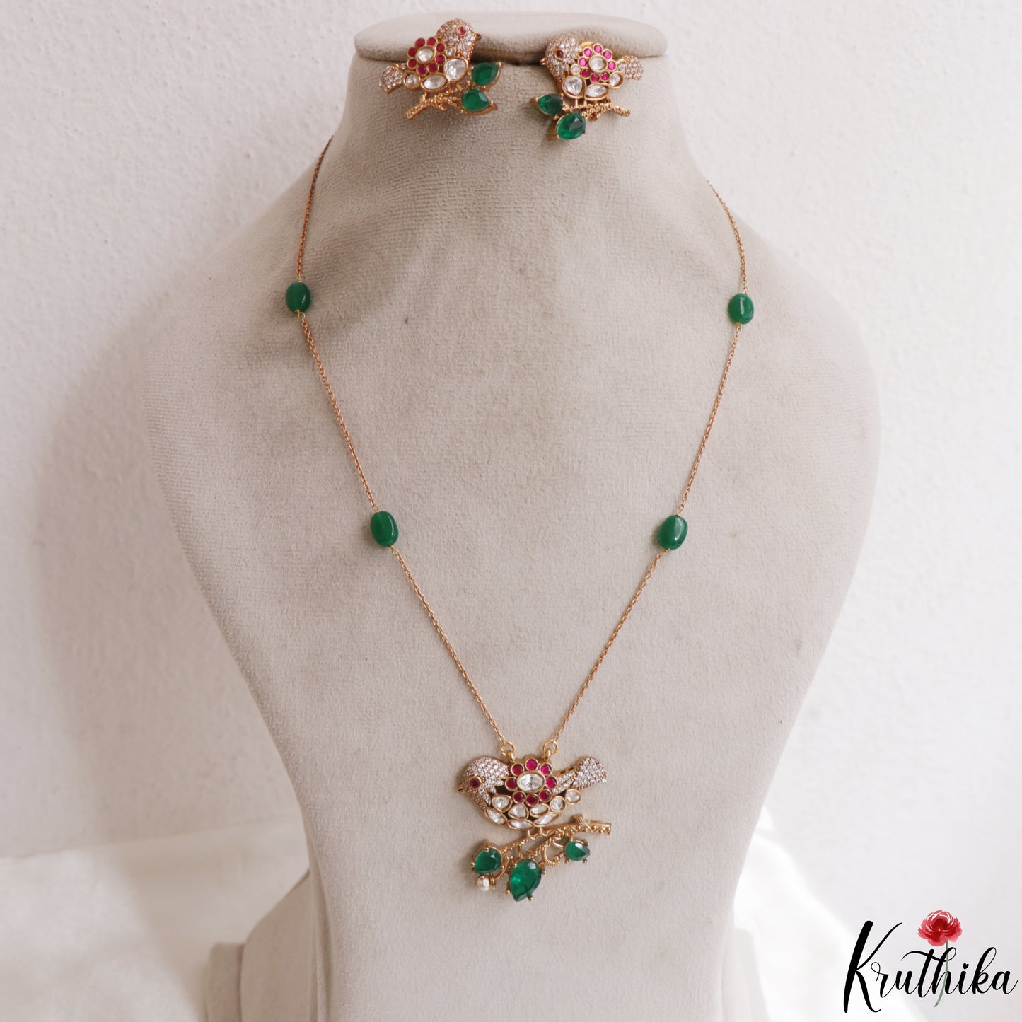 Pretty Sparrow Motifs Polki Pendant Chain NC3103 (Available In 3 Colors)