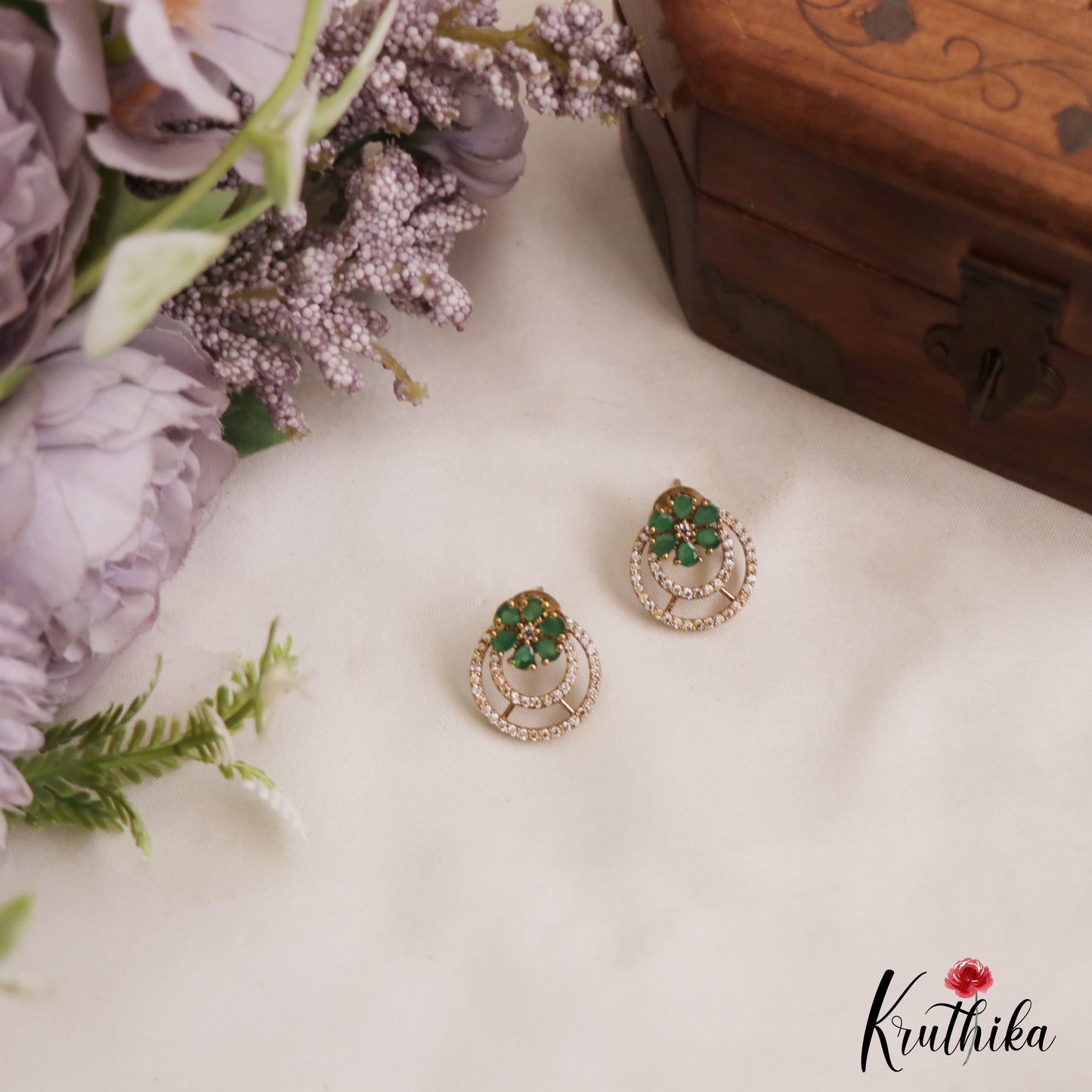 Simple CZ Floral Stud Earrings With Interchangeable Stones E1105