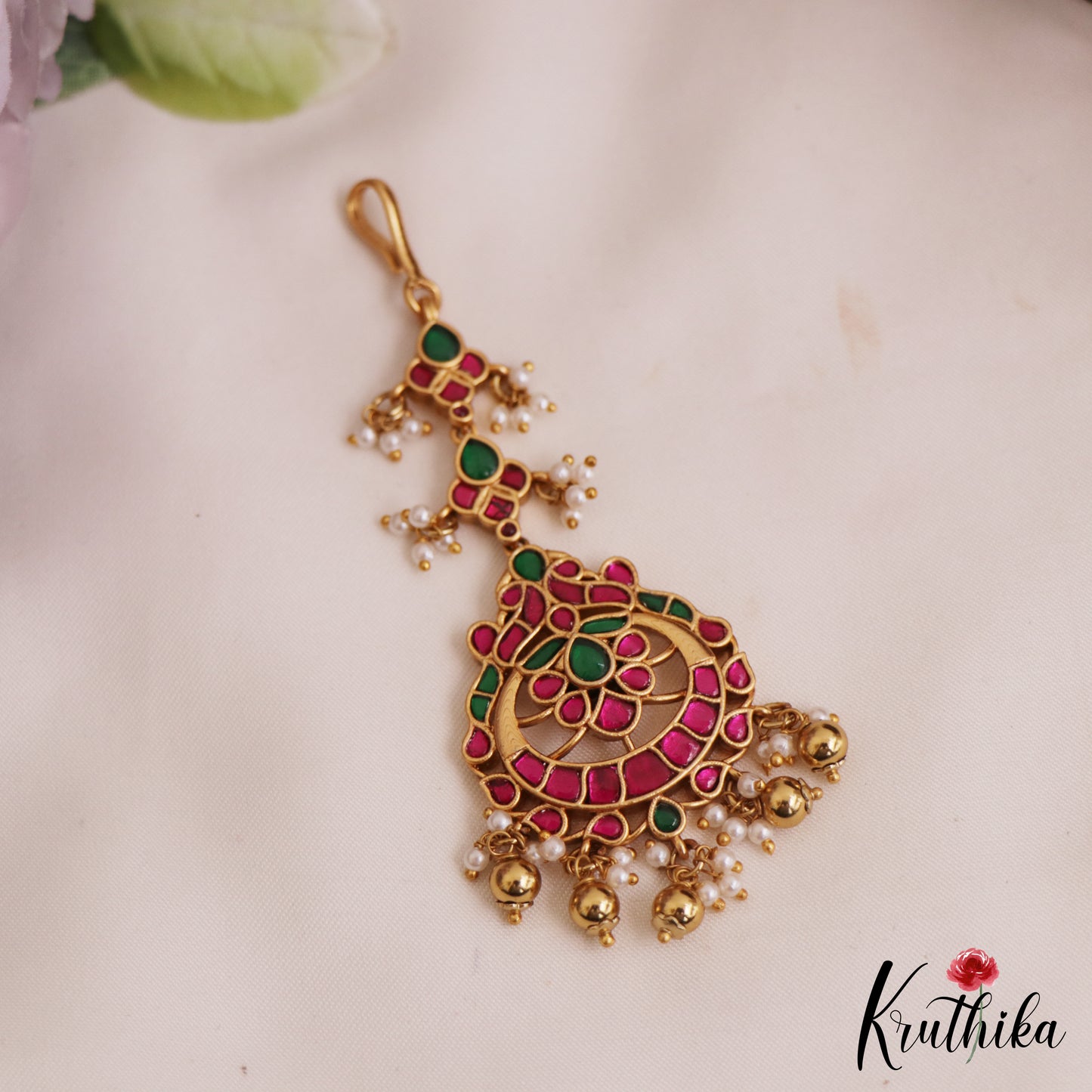 Classic Peacock Motifs Jadau Maang Tikka MT371 (Available In 2 Colors)