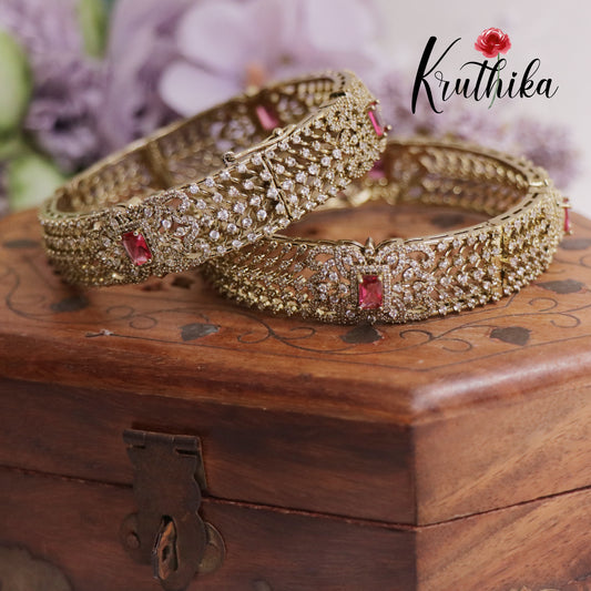 Classic CZ Floral Kada Bangles B292 (Available in 2 Colours) (Set of 2 Bangles)