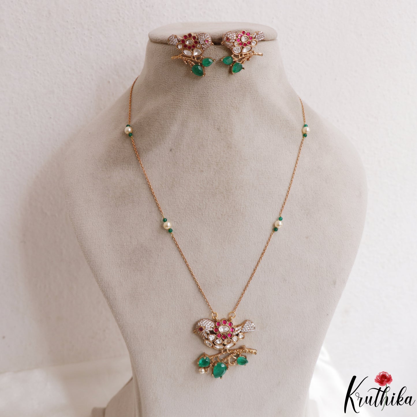Pretty Sparrow Motifs Polki Pendant Chain NC3103 (Available In 3 Colors)