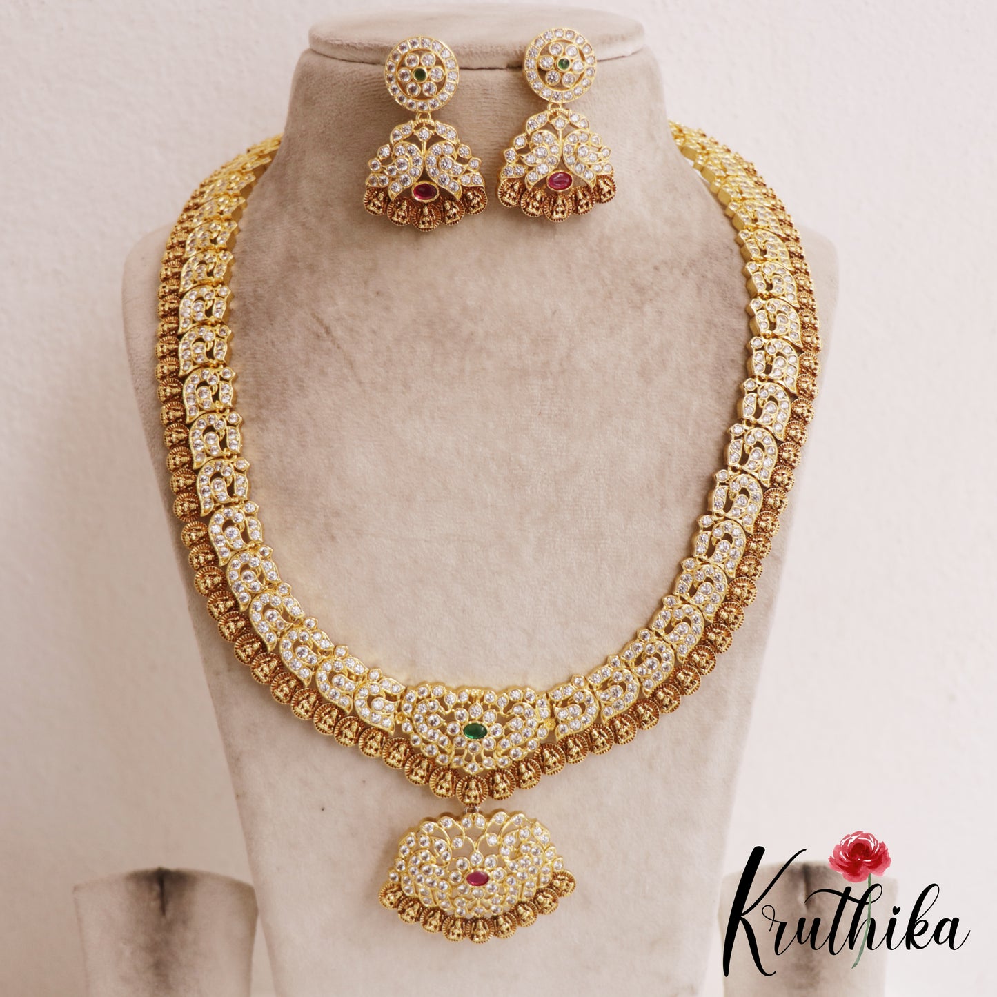 Traditional Antique Lakshmi Peacock Motifs AD Kasu Haaram LH2087