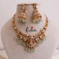 Beautiful Lakshmi Elephants Victorian Necklace-Pastel Green Beads NC1500