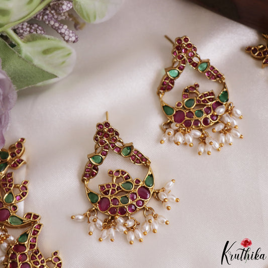 Classic Peacock Motifs Jadau Choker With Rice Pearl Drops NC3271