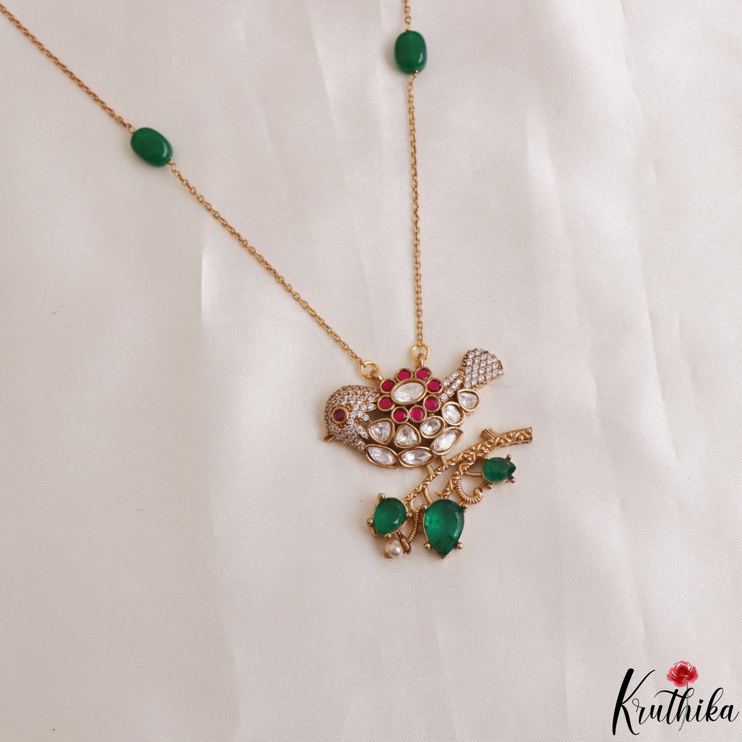 Pretty Sparrow Motifs Polki Pendant Chain NC3103 (Available In 3 Colors)