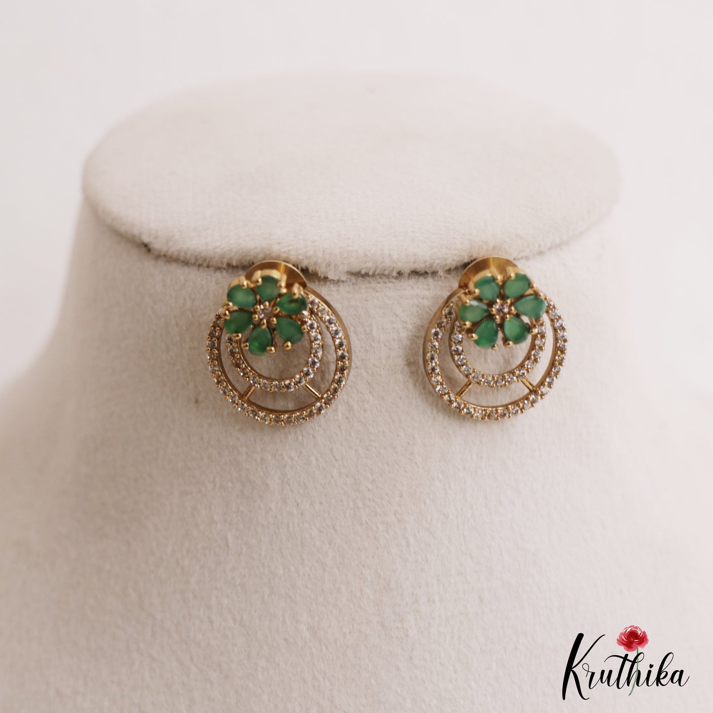 Simple CZ Floral Stud Earrings With Interchangeable Stones E1105