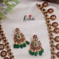 Classic Kemp Kasu Haaram with Detachable Pendant with Green Beads Drops LH1952