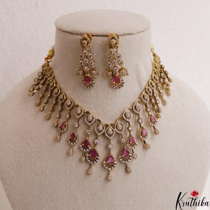 Sparkling Teardrop Motifs Gold-Tone AD Victorian Choker NC3021 (Available In 2 Colors)