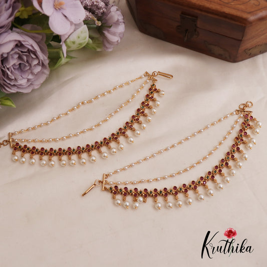 Classic Kemp Floral Pearl Drop With Multi Strand Earchains EC182