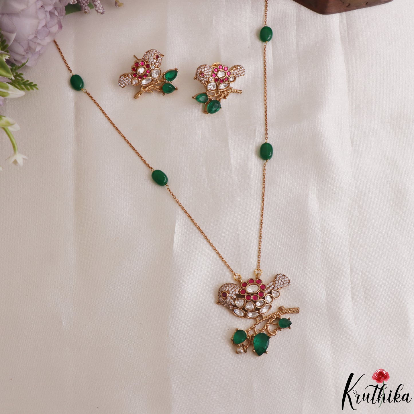 Pretty Sparrow Motifs Polki Pendant Chain NC3103 (Available In 3 Colors)