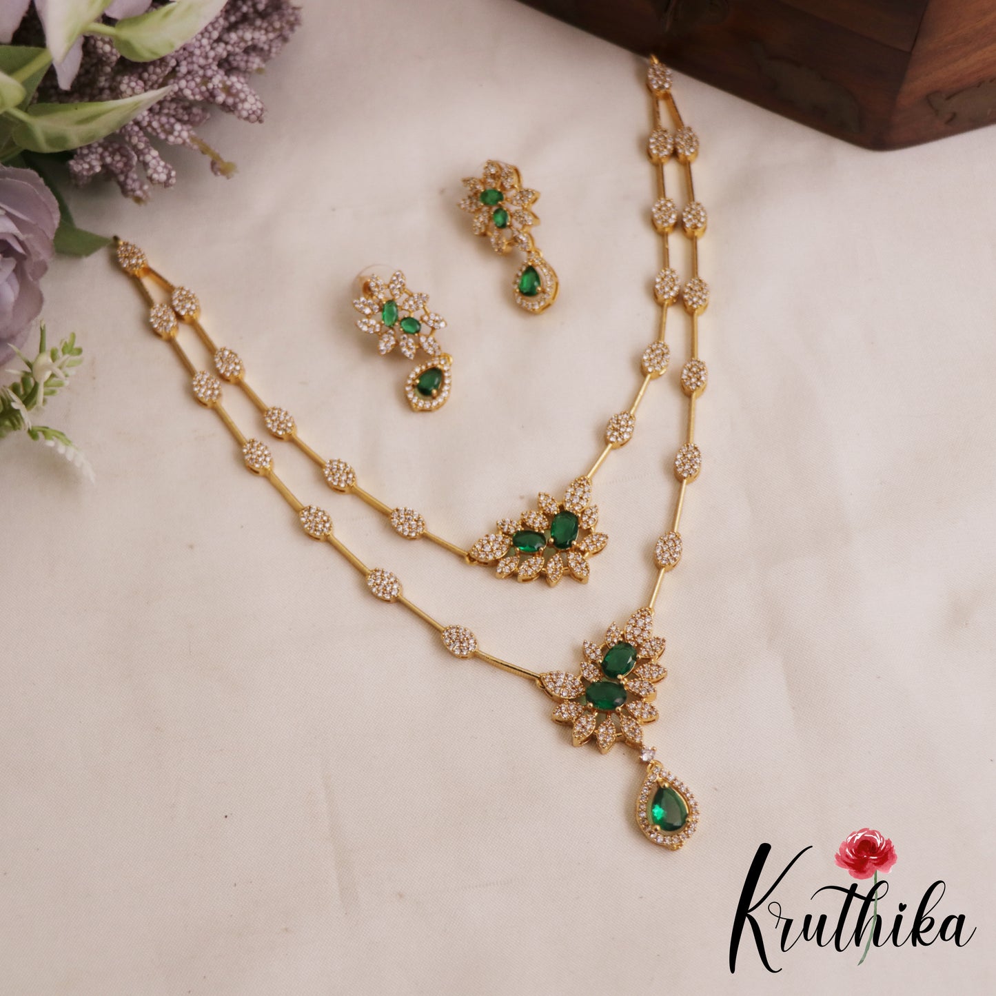 Sparkling Floral Motifs Multi Layered AD Victorian Necklace NC2902 (Available In 2 Colors)