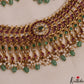 Premium Floral Geometric Motifs Jadau Choker With Green Bead Drops NC3022