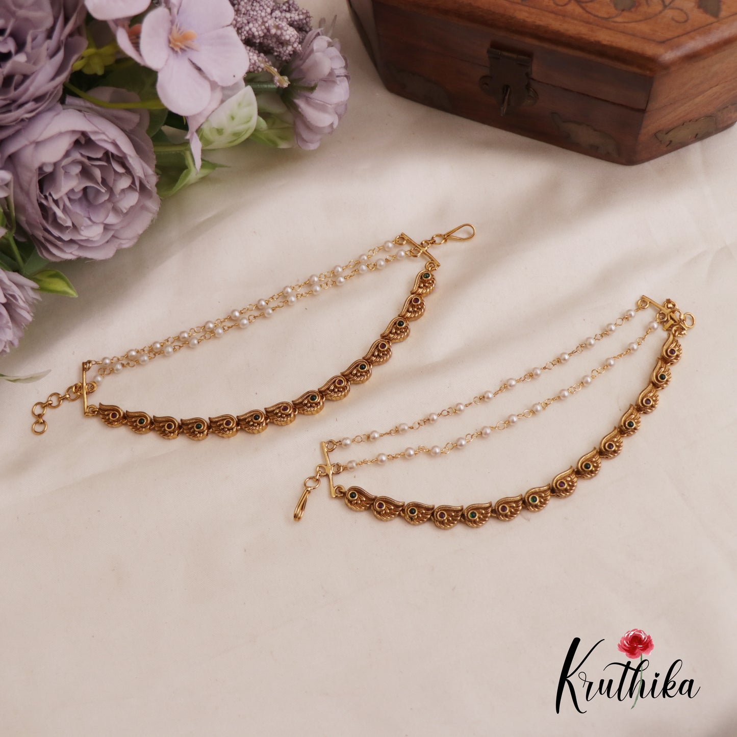 Classic Floral Motifs Triple Layered Earchains EC184