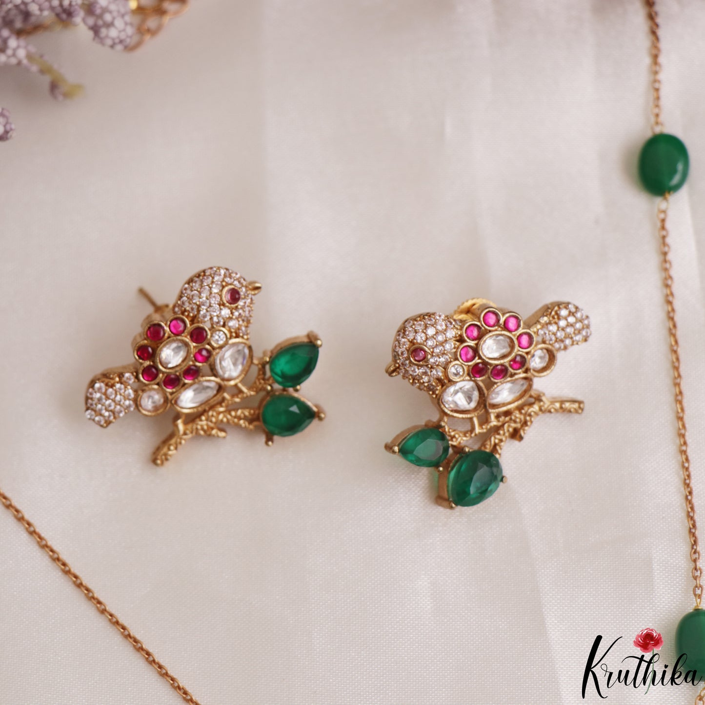 Pretty Sparrow Motifs Polki Pendant Chain NC3103 (Available In 3 Colors)