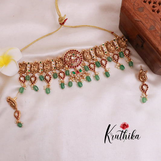 Elegant Peacock Kempu Choker NC1870 (Available in 2 Colours)