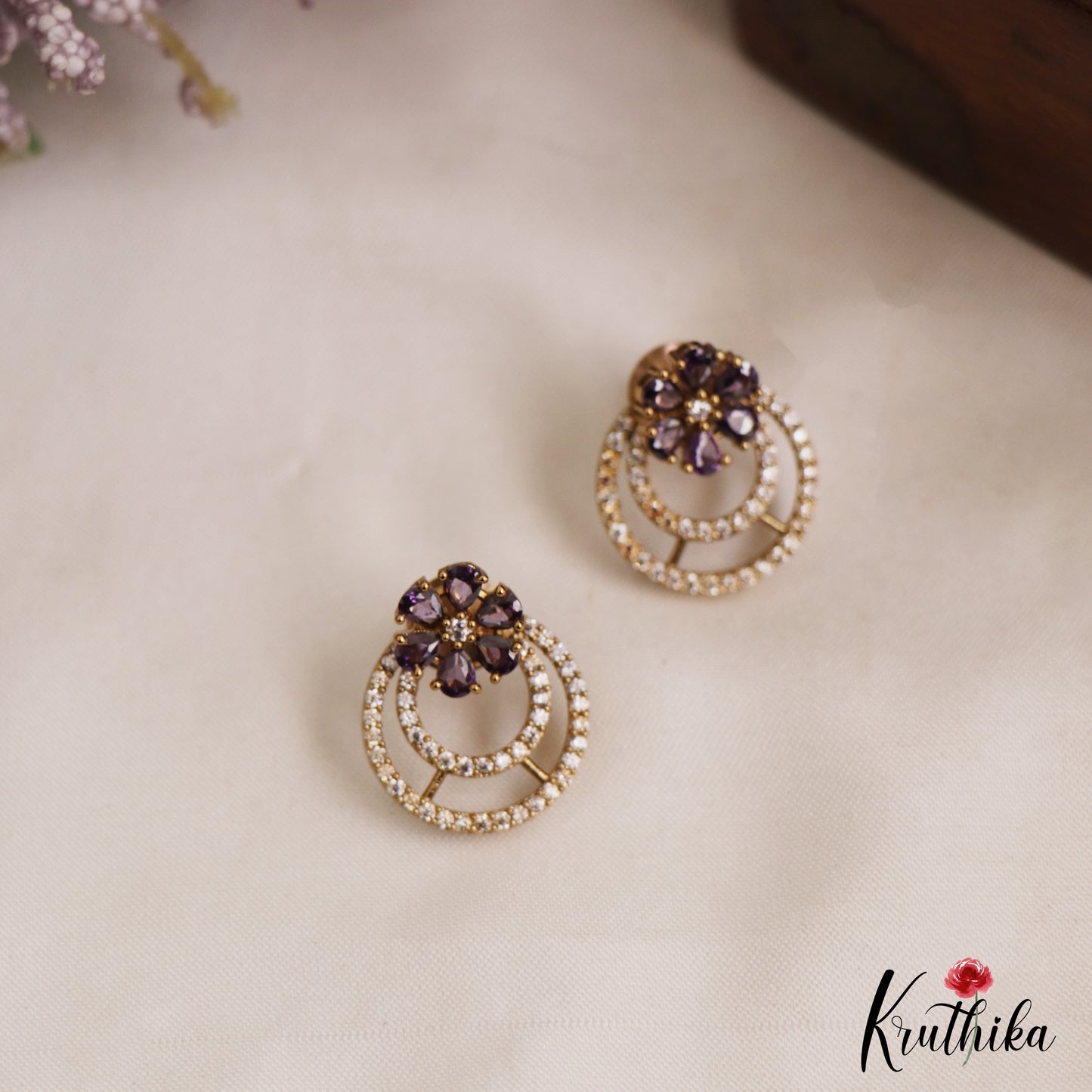 Simple CZ Floral Stud Earrings With Interchangeable Stones E1105