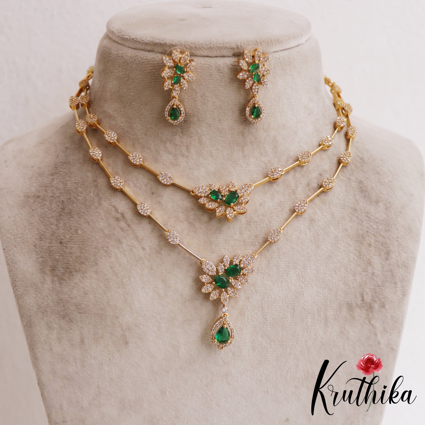 Sparkling Floral Motifs Multi Layered AD Victorian Necklace NC2902 (Available In 2 Colors)