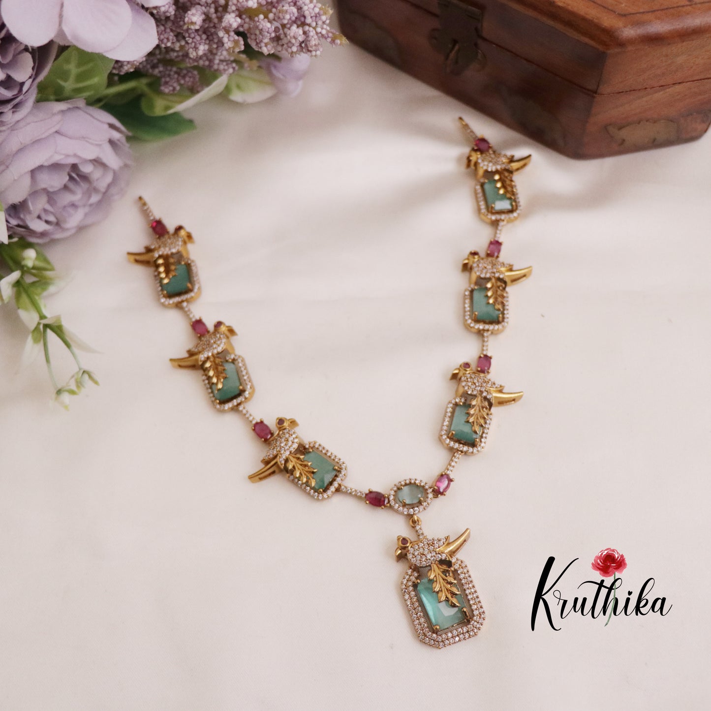 Beautiful AD Moissanite Parrot Necklace Sets NC2026 (Available in 3 Colours)