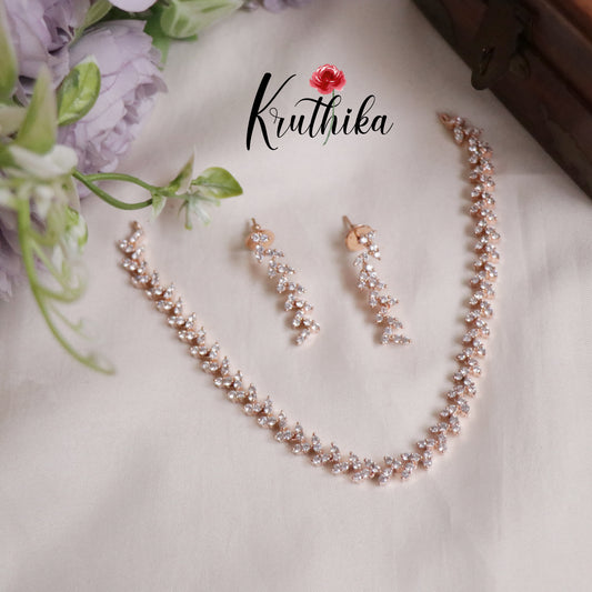 Simple CZ Sparking Leaf Design Necklace Set NC2167 (Available in 2 Colours)