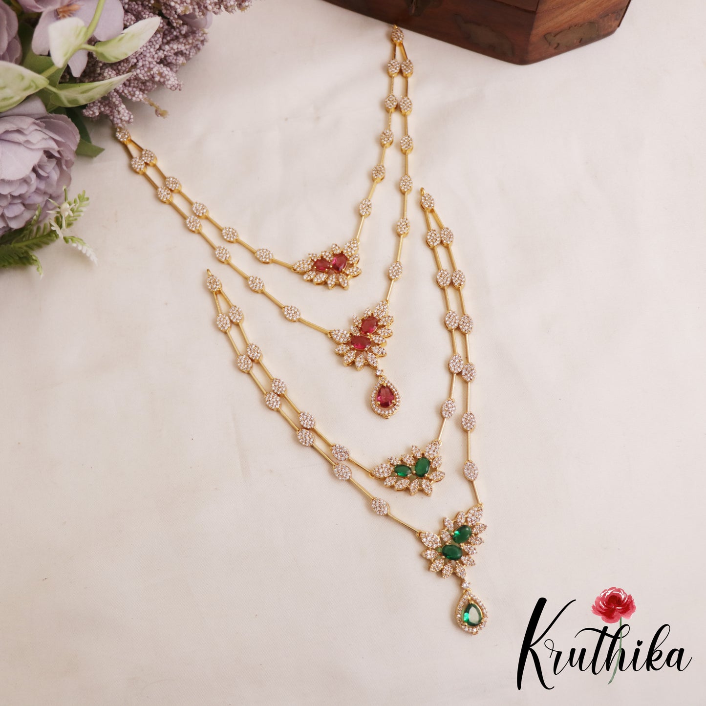 Sparkling Floral Motifs Multi Layered AD Victorian Necklace NC2902 (Available In 2 Colors)