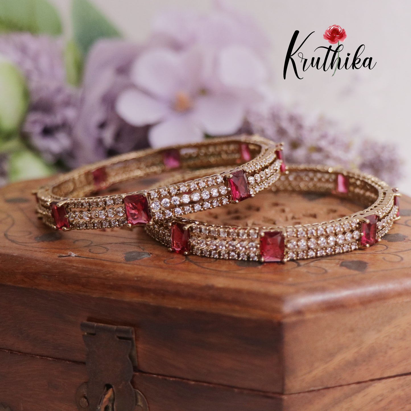 Simple CZ Victorian Bangles B293 (Available in 2 Colours)| (Set of 2 Bangles)