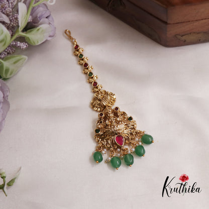 Classic Jadau Antique Lakshmi Maang Tikka With Pearl Drops MT297 (Available In 2 Colours)