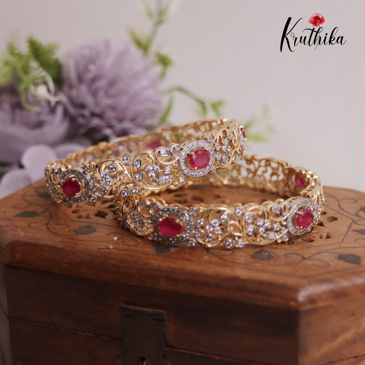 Gorgeous Diamond-Finish Gold-Tone Bangles B336 (Set Of 2 Bangles)