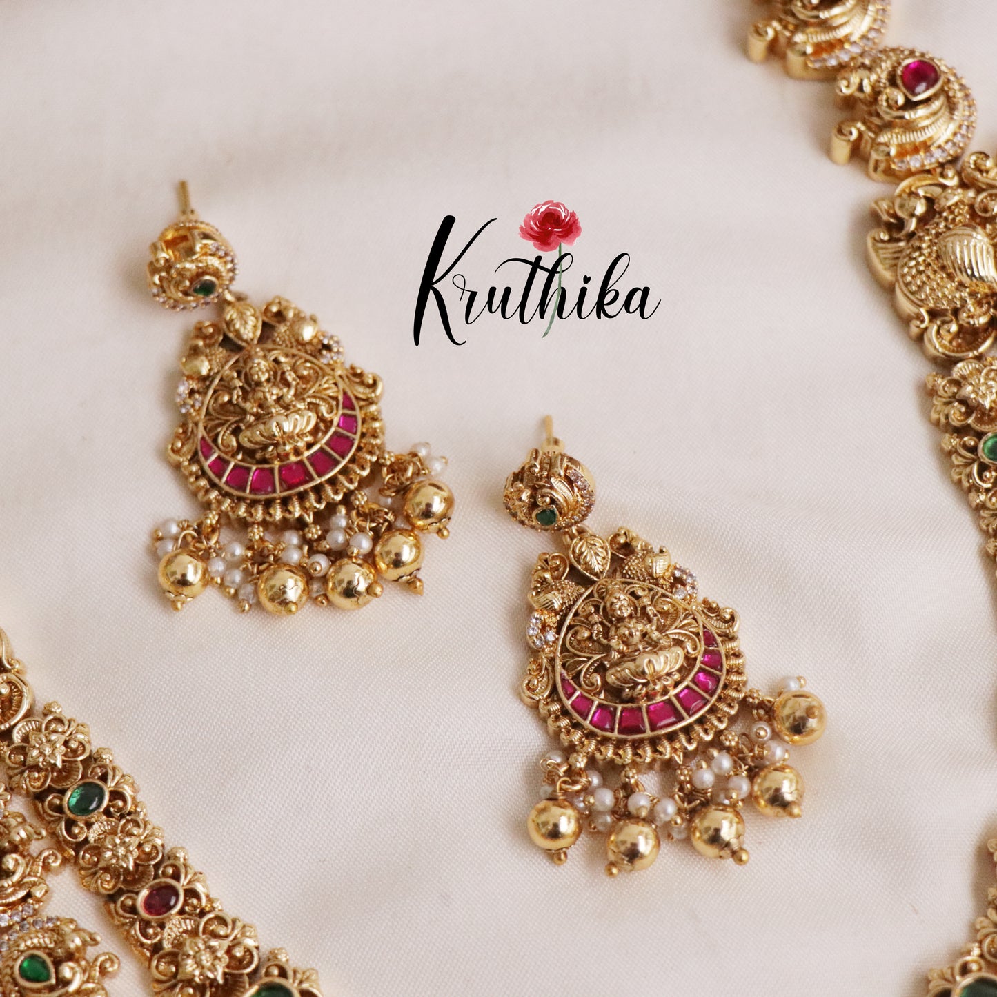 Premium Bridal Three Layer Temple Lakshmi and Peacock Jadau Haaram LH1941